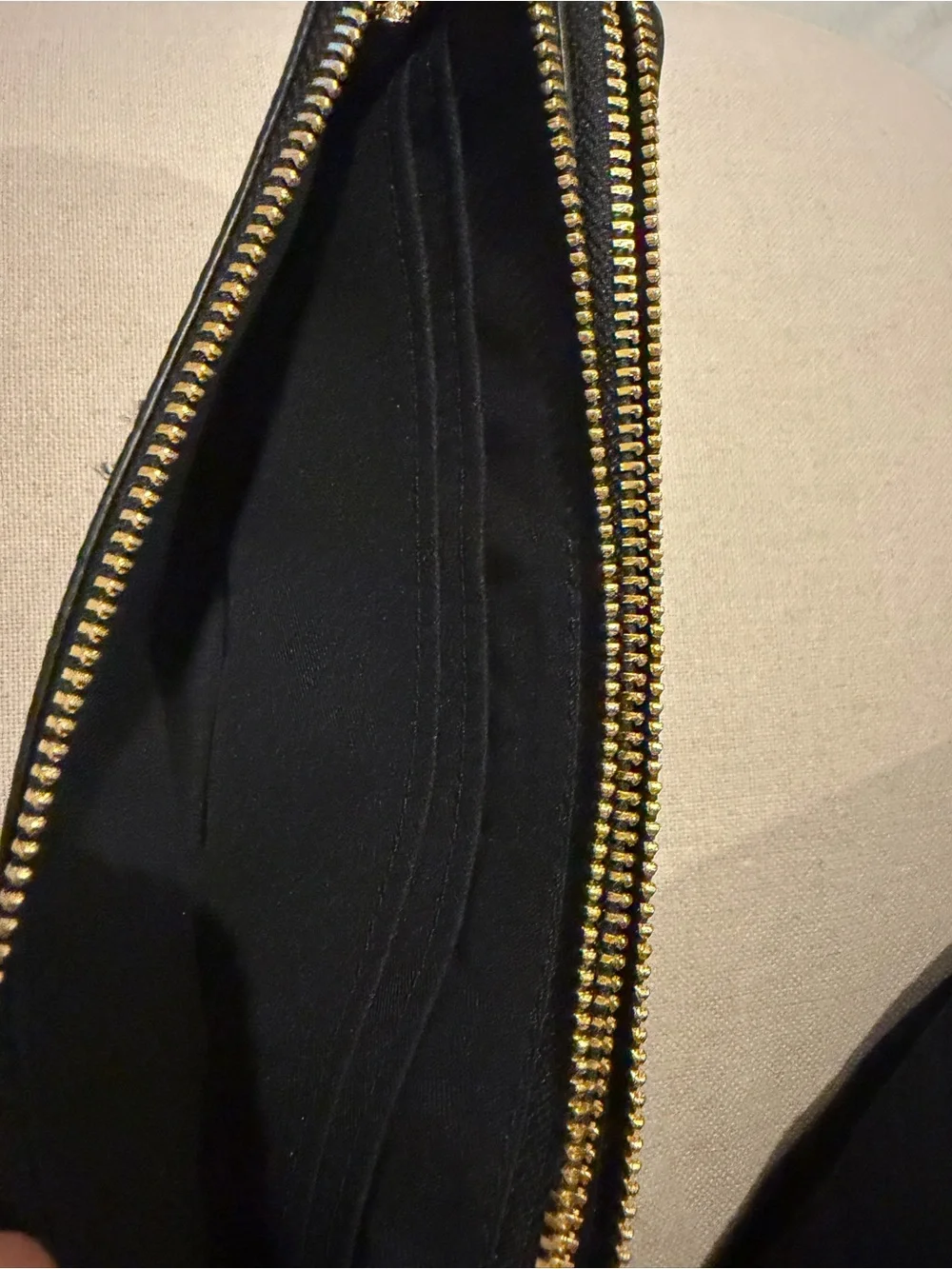 NWOT Coach Double Zip Black Pebbled Leather Wristlet with Gold Hardware